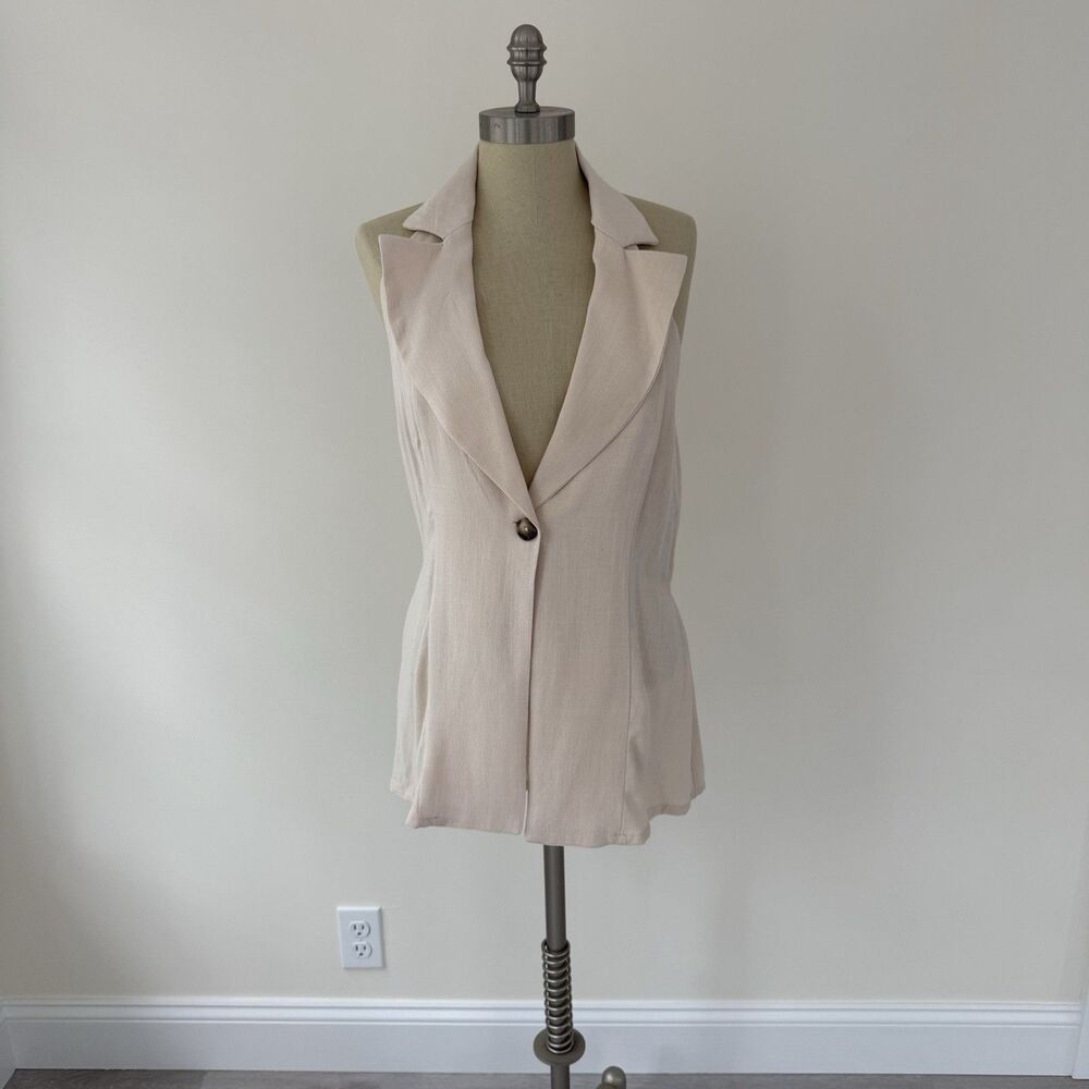 GLG Good Luck Gem Women’s Beige Linen Blend Collared Halter Top Size XL NWT